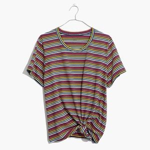 Madewell Knot-Front Tee in Rainbow Stripe